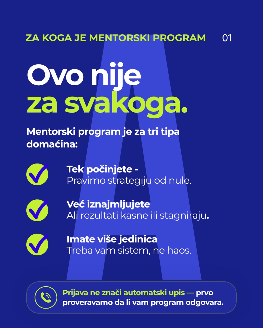 Za koga je mentorski program: za one koji tek počinju, koji već izdaju i koji vode više jedinica.